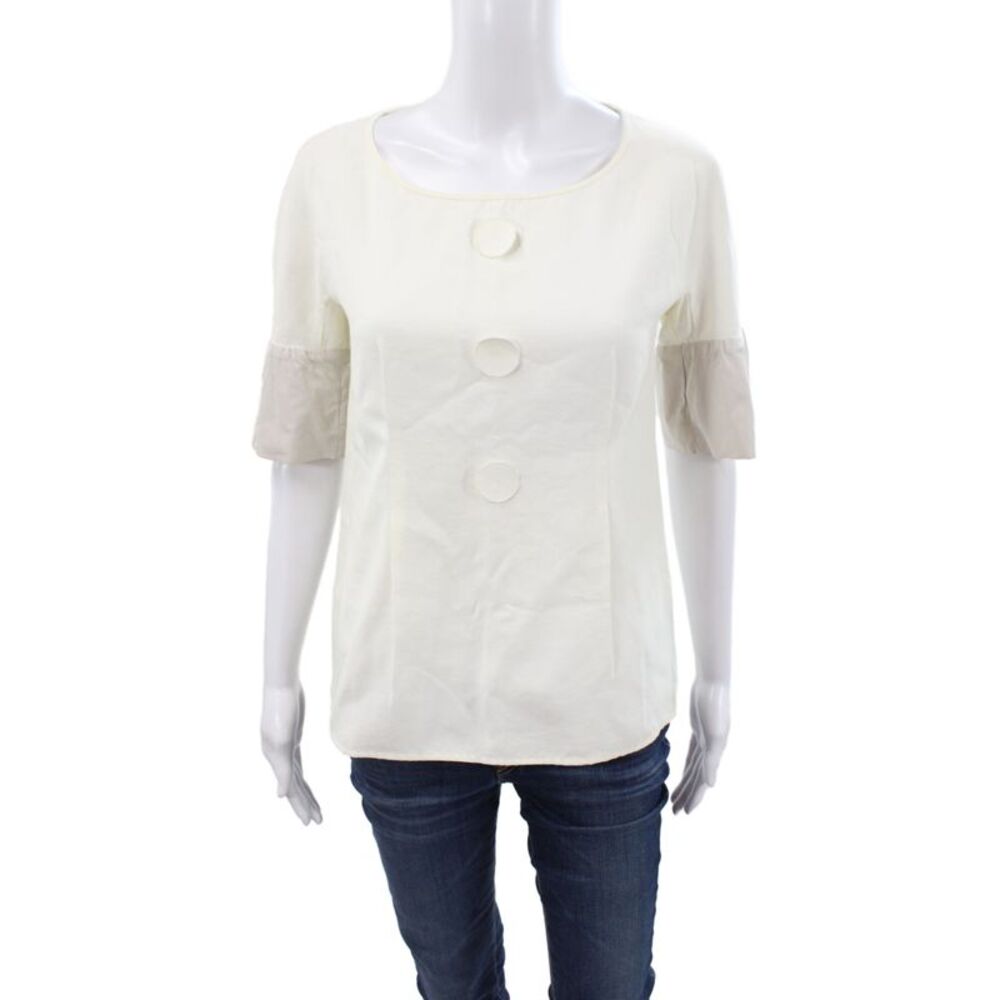 Chloe Women Basic Scoop Neck Short Sleeve Blouse Ivory Size 38